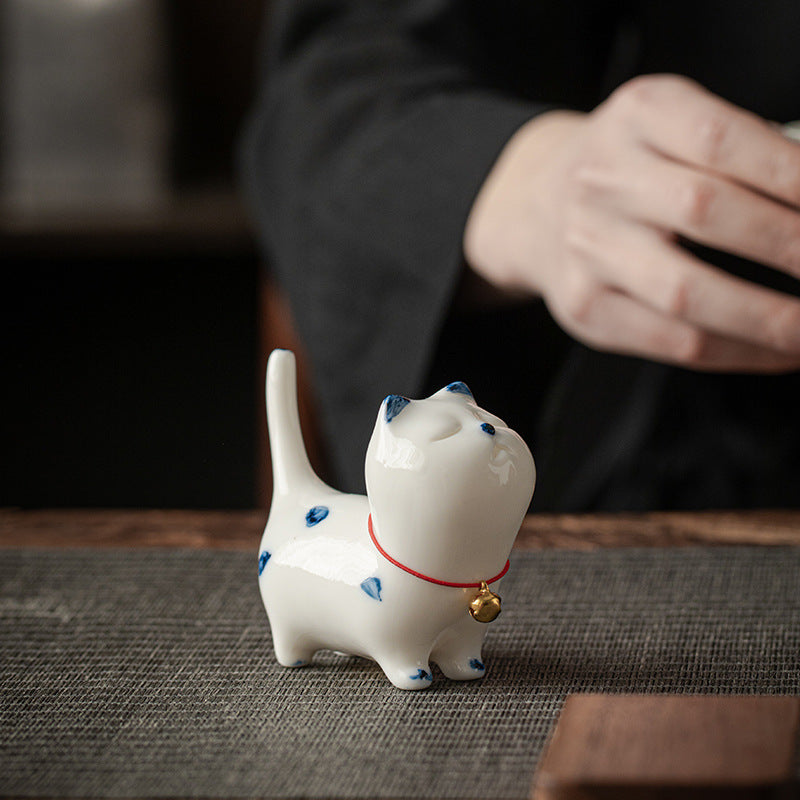 Keramik Mini Glückskatze weiße Teetier Figur