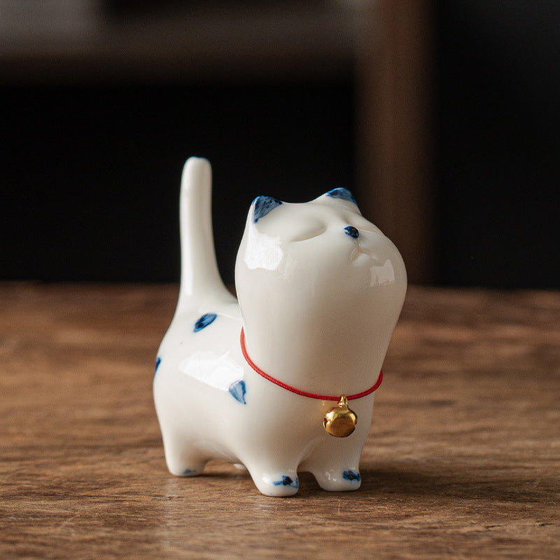 Keramik Mini Glückskatze weiße Teetier Figur