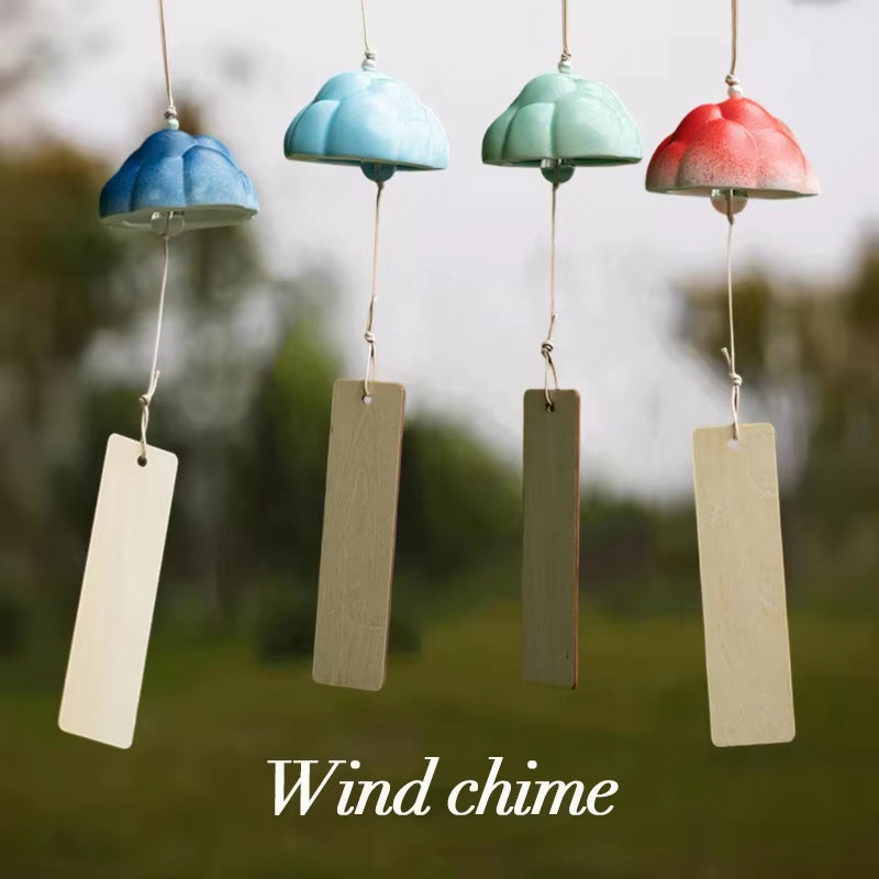 Colorful Ceramic Mountain Wind Chime Ornament with Metal Plates for Home Decor