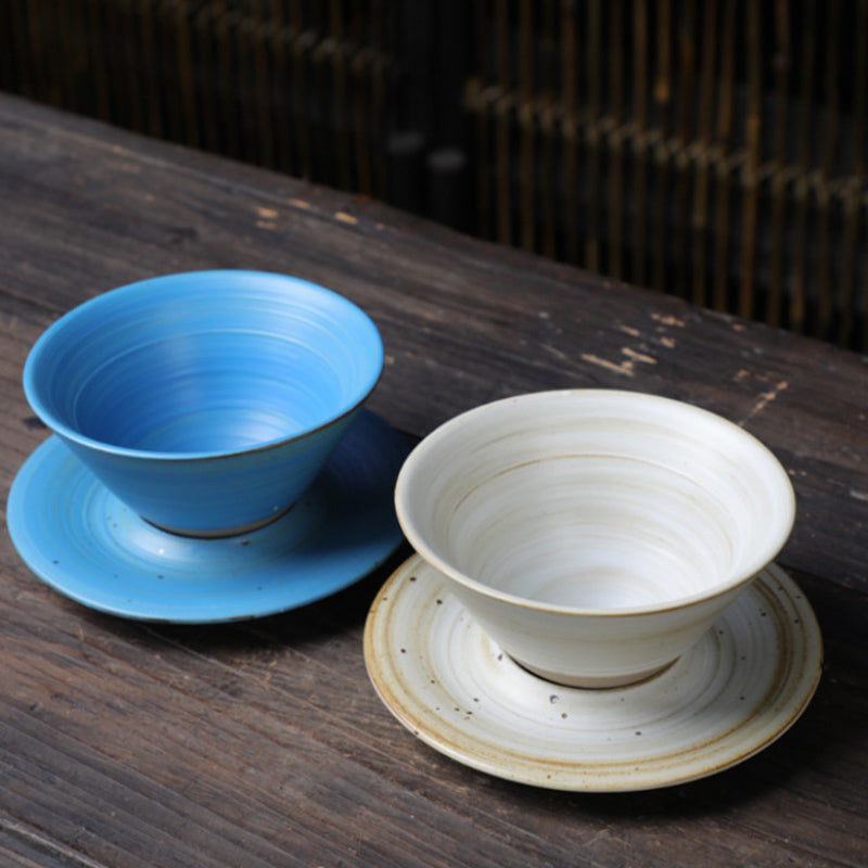 Kaffeetasse mit Untertasse aus Keramik im Planetendesign – Grobe Keramik