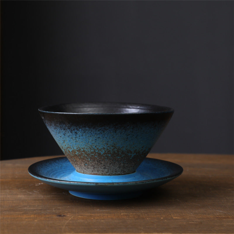 Kaffeetasse mit Untertasse aus Keramik im Planetendesign – Grobe Keramik