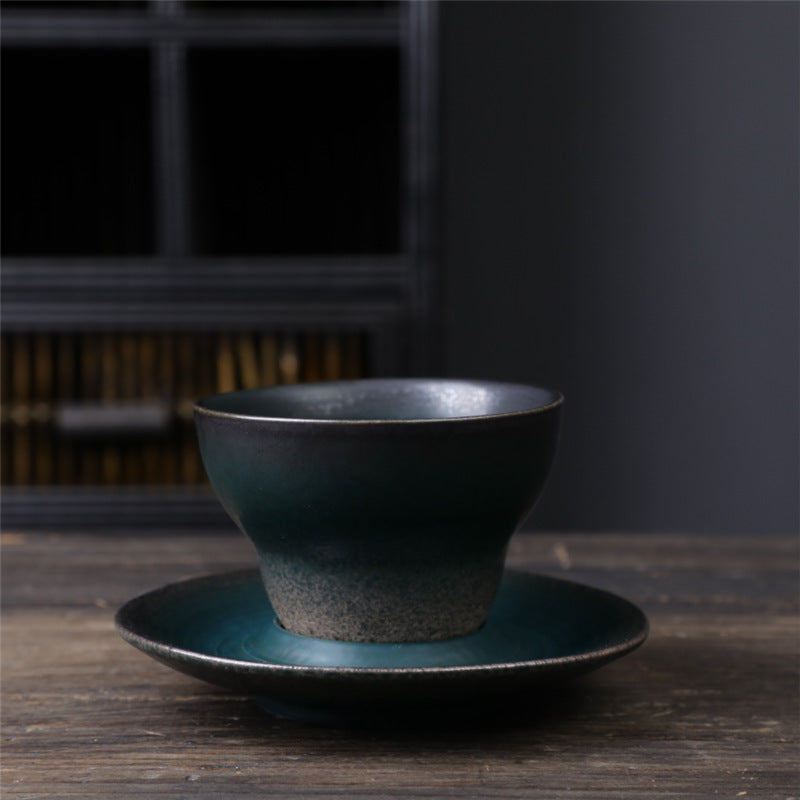 Kaffeetasse mit Untertasse aus Keramik im Planetendesign – Grobe Keramik