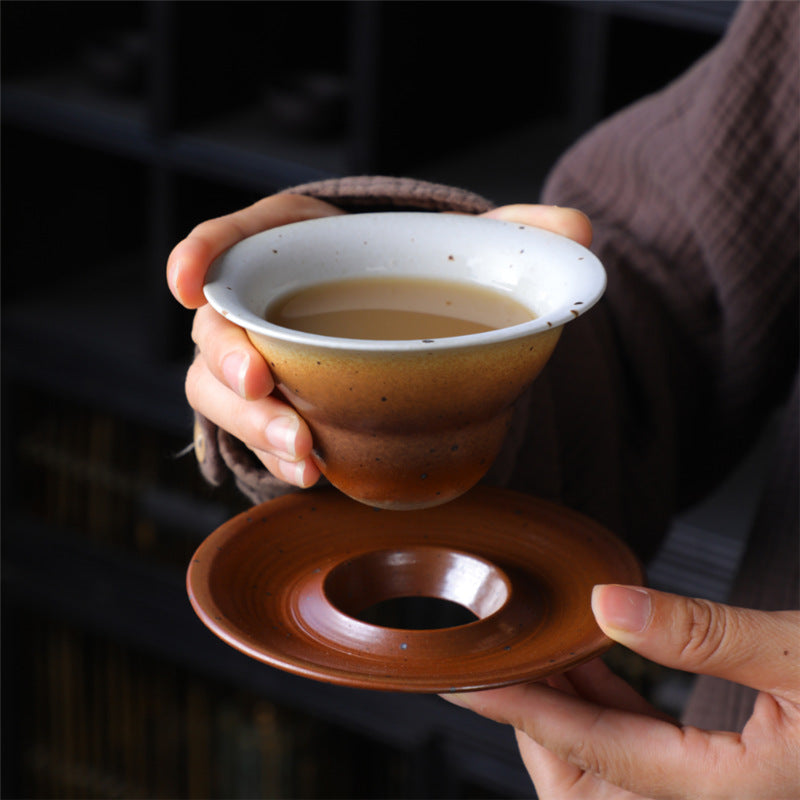 Kaffeetasse mit Untertasse aus Keramik im Planetendesign – Grobe Keramik