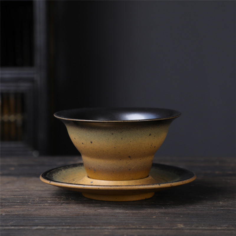 Kaffeetasse mit Untertasse aus Keramik im Planetendesign – Grobe Keramik
