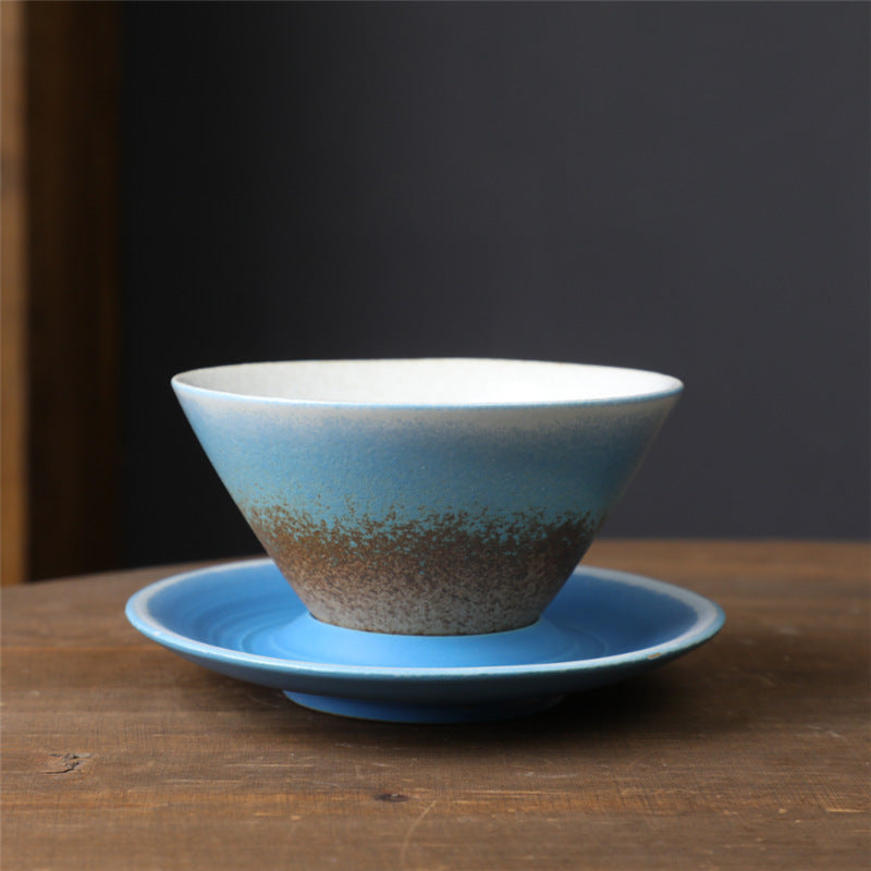 Kaffeetasse mit Untertasse aus Keramik im Planetendesign – Grobe Keramik