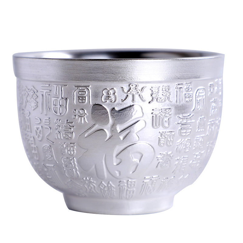 Keramik-Teetasse mit Drachen-Phönix- und Fu-Charakterkunst – Zen-Dekor