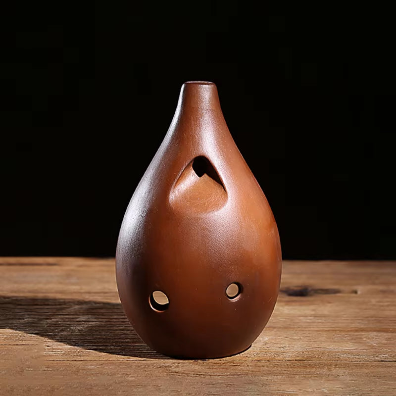 Brown ceramic Ocarina with three finger holes for Ceramic Xun Chinese musical instrument