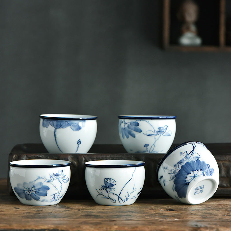 Keramik-Teetasse mit Zen-Meditation, 130 ml, Koi-Fisch und Lotus