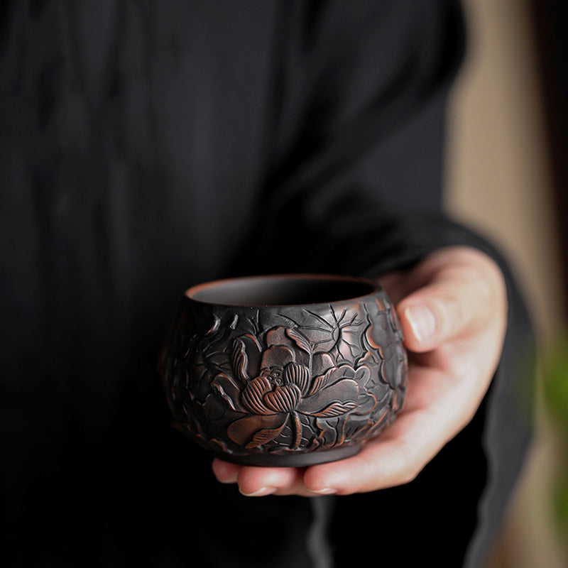 Zen-Teetasse aus Keramik mit Lotus- und Drachendesign – 130 ml Schale
