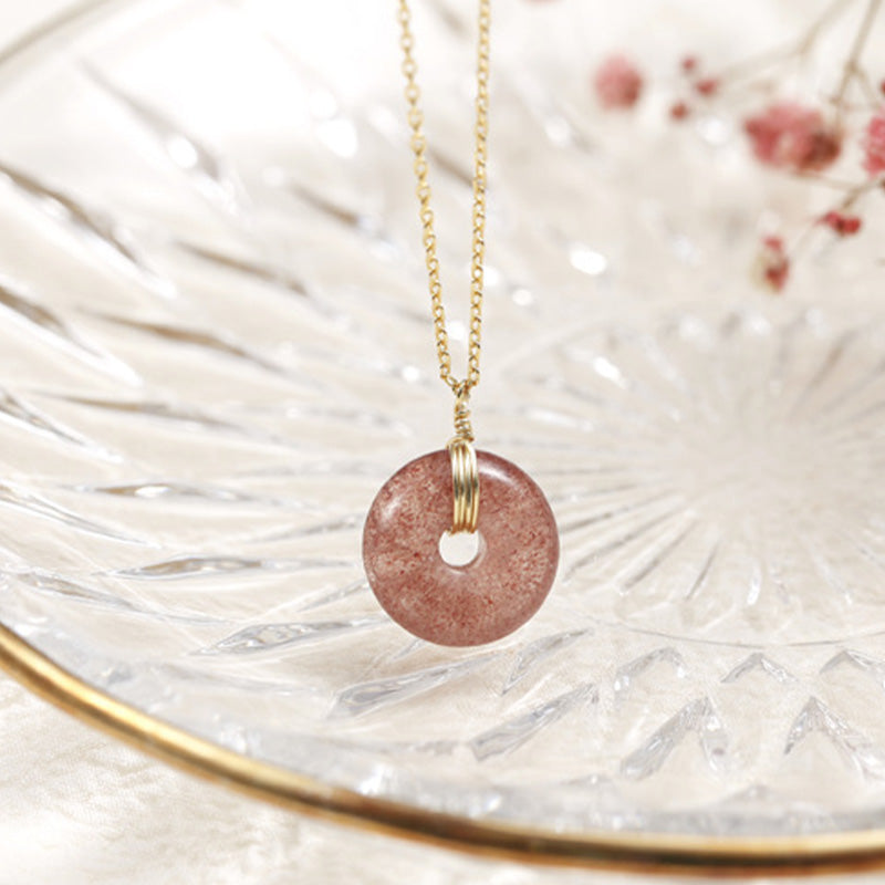 Strawberry Quartz Silver Necklace 45cm for Healing & Love