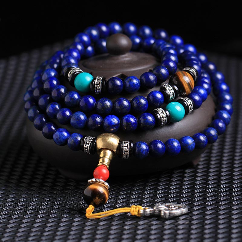 108 Beads Lazurite Gemstone Mala Bracelet for Balance & Serenity