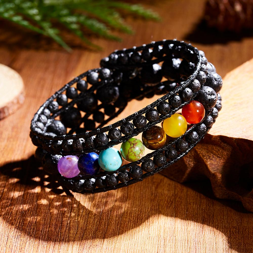 7 Chakra-Edelstein-Aromatherapie-Armband mit Lavasteinen