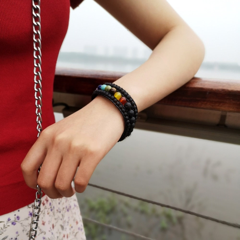 7 Chakra-Edelstein-Aromatherapie-Armband mit Lavasteinen