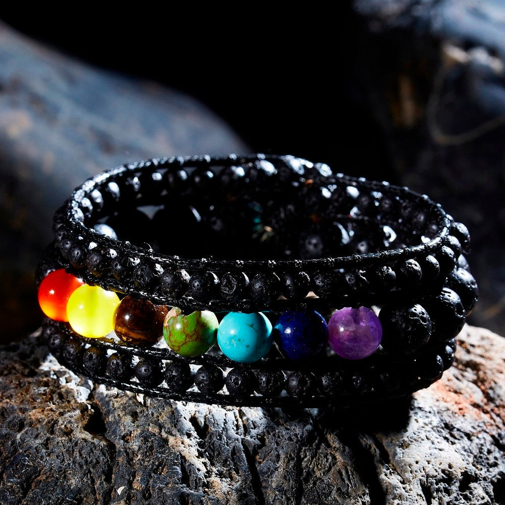 7 Chakra-Edelstein-Aromatherapie-Armband mit Lavasteinen