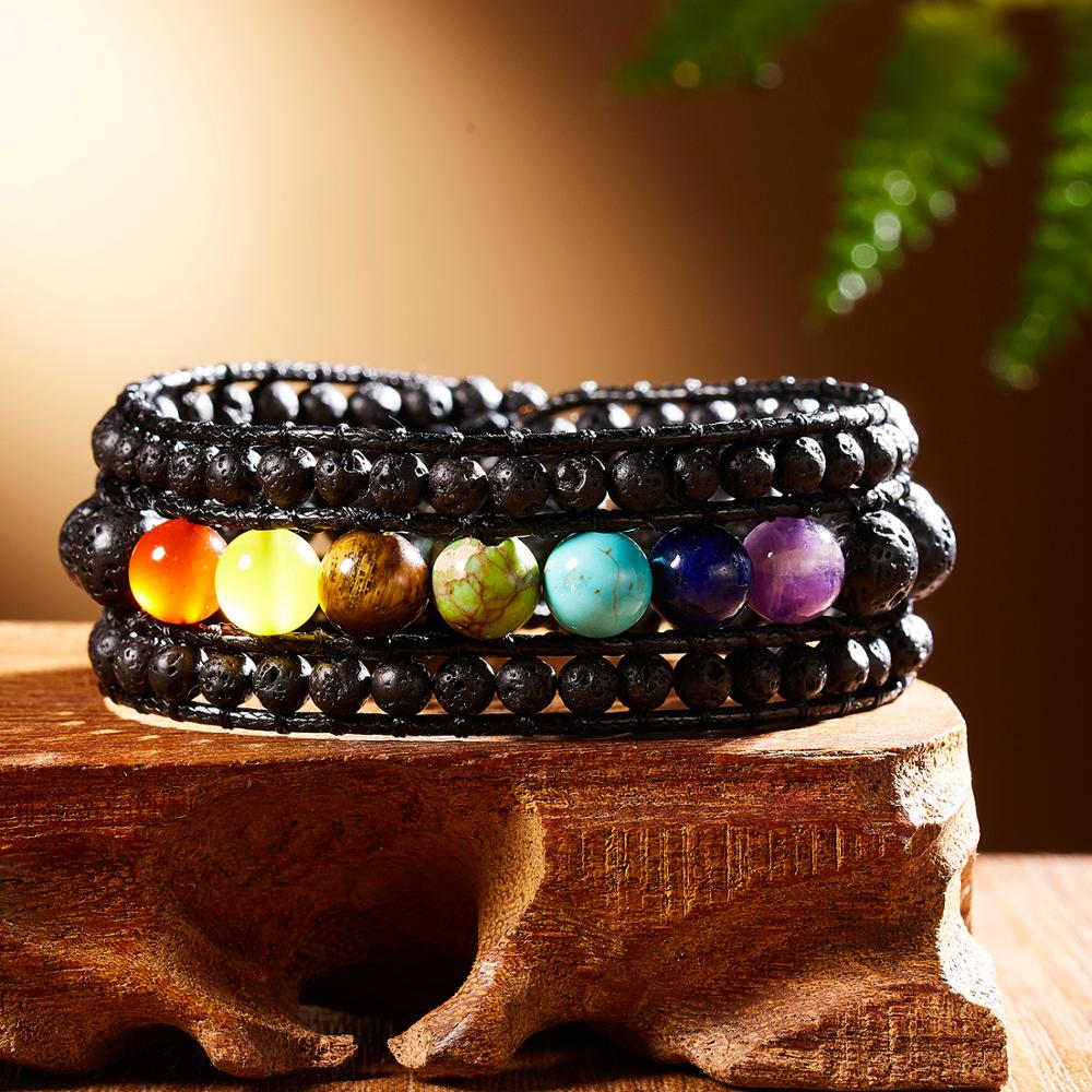 7 Chakra-Edelstein-Aromatherapie-Armband mit Lavasteinen