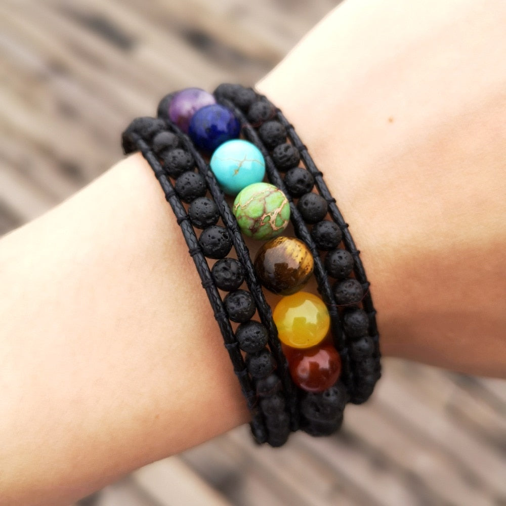 7 Chakra-Edelstein-Aromatherapie-Armband mit Lavasteinen