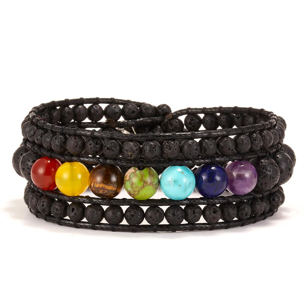 7 Chakra-Edelstein-Aromatherapie-Armband mit Lavasteinen