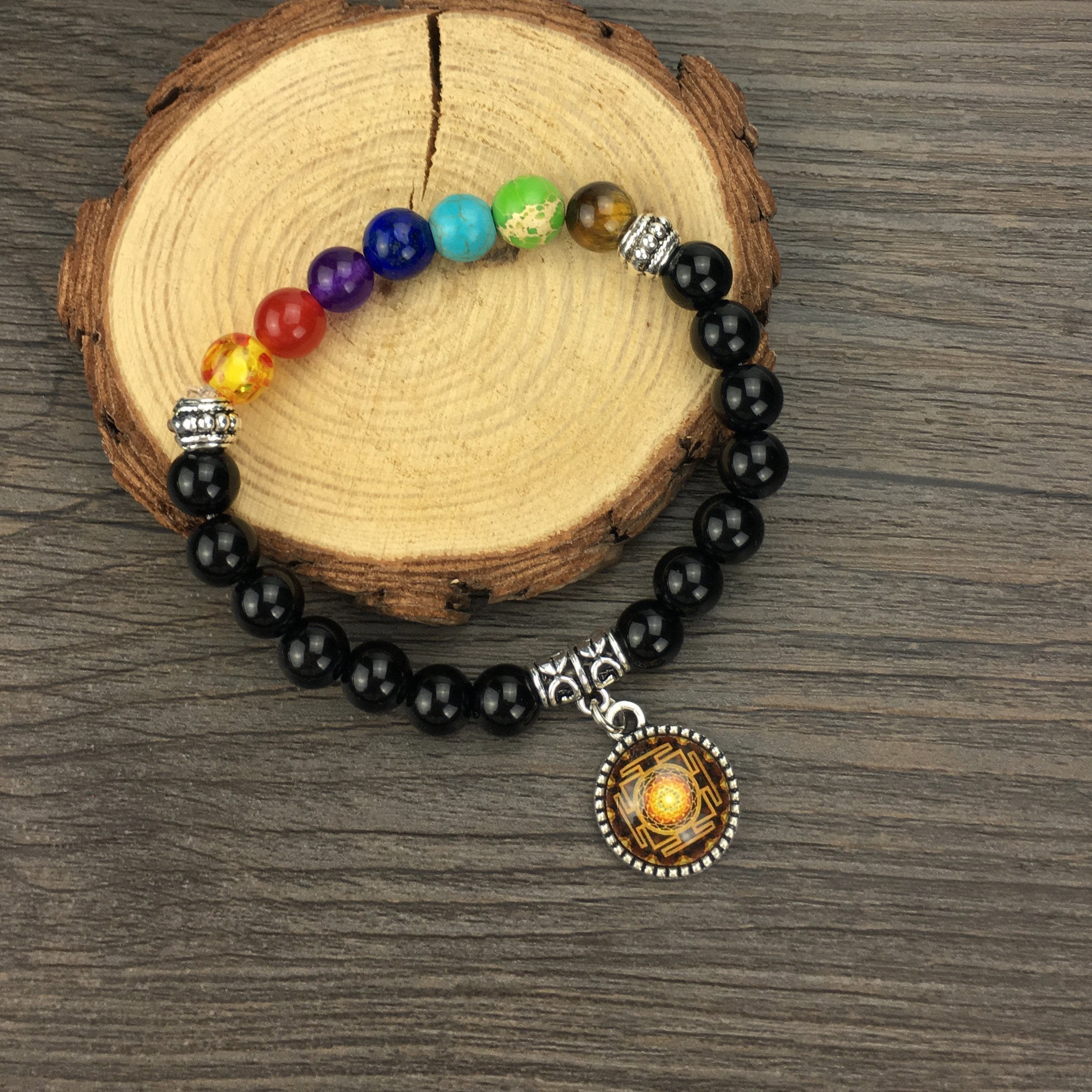 Chakra-ausgleichendes Sri Yantra-Armband, 19 cm