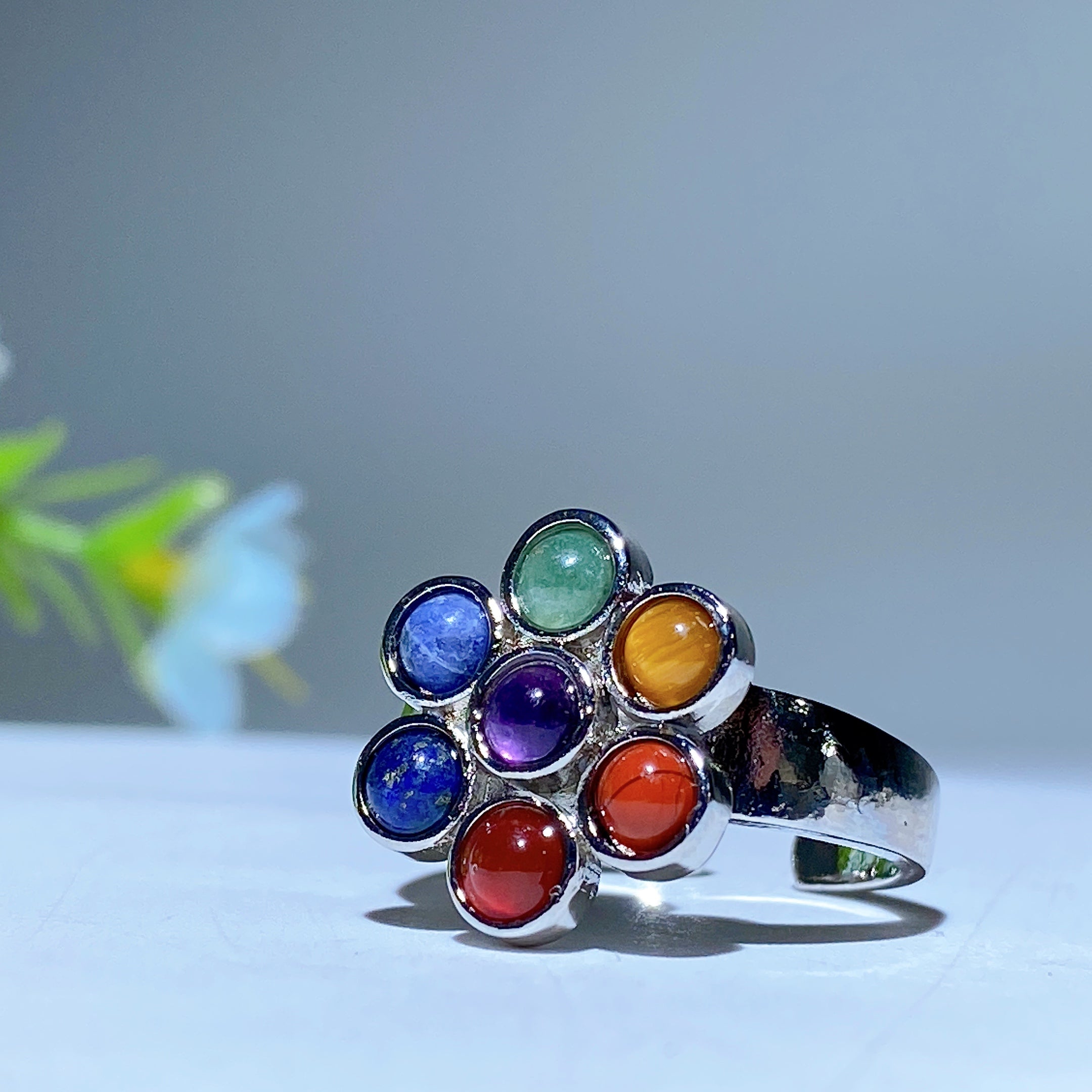 Chakra Kristall Blumenring Silber 24mm Heilung