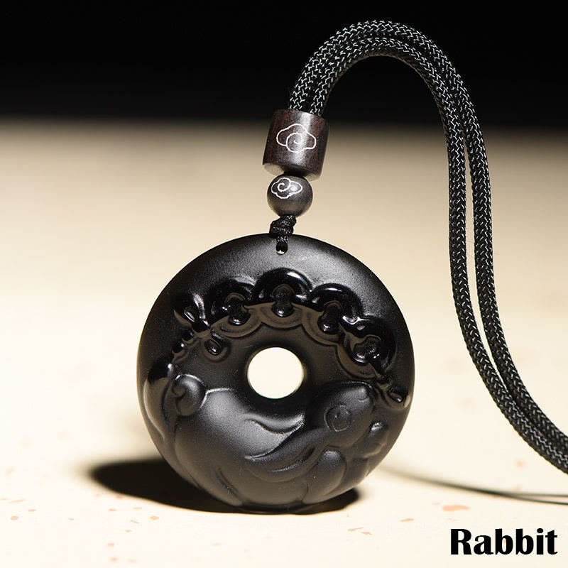 Chinesischer Sternzeichen-Anhänger aus schwarzem Obsidian