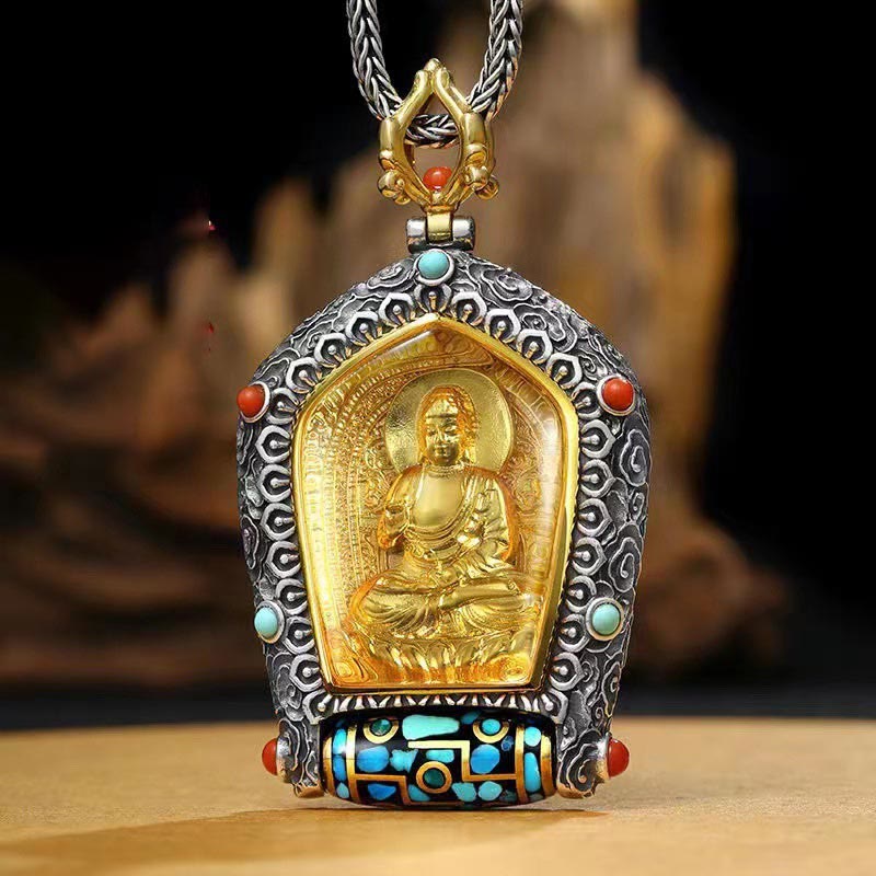Halskette mit chinesischem Sternzeichen und Buddha-Anhänger für Wohlstand