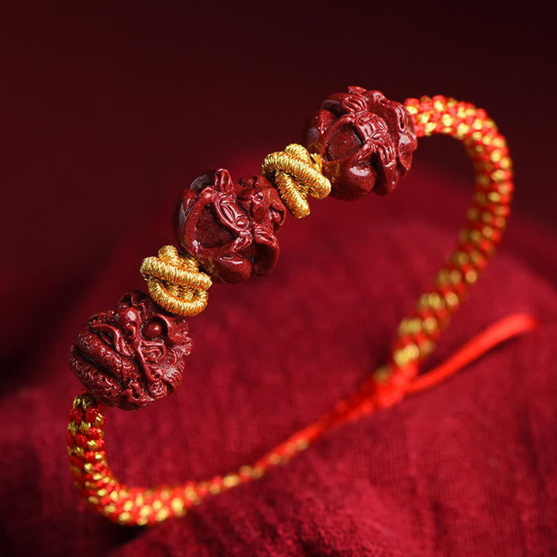 Zinnober-Armband mit rotem Faden, chinesisches Sternzeichen, für Glück und Schutz
