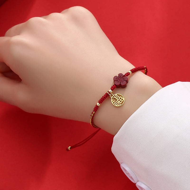 Zinnober Fu Charakter Segensschnur Armband 10mm