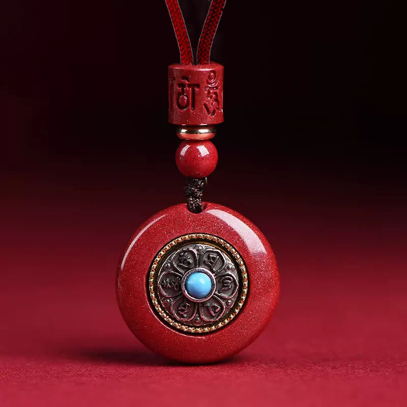 Zinnober Om Mani Padme Hum Halskette Anhänger 24mm Segen