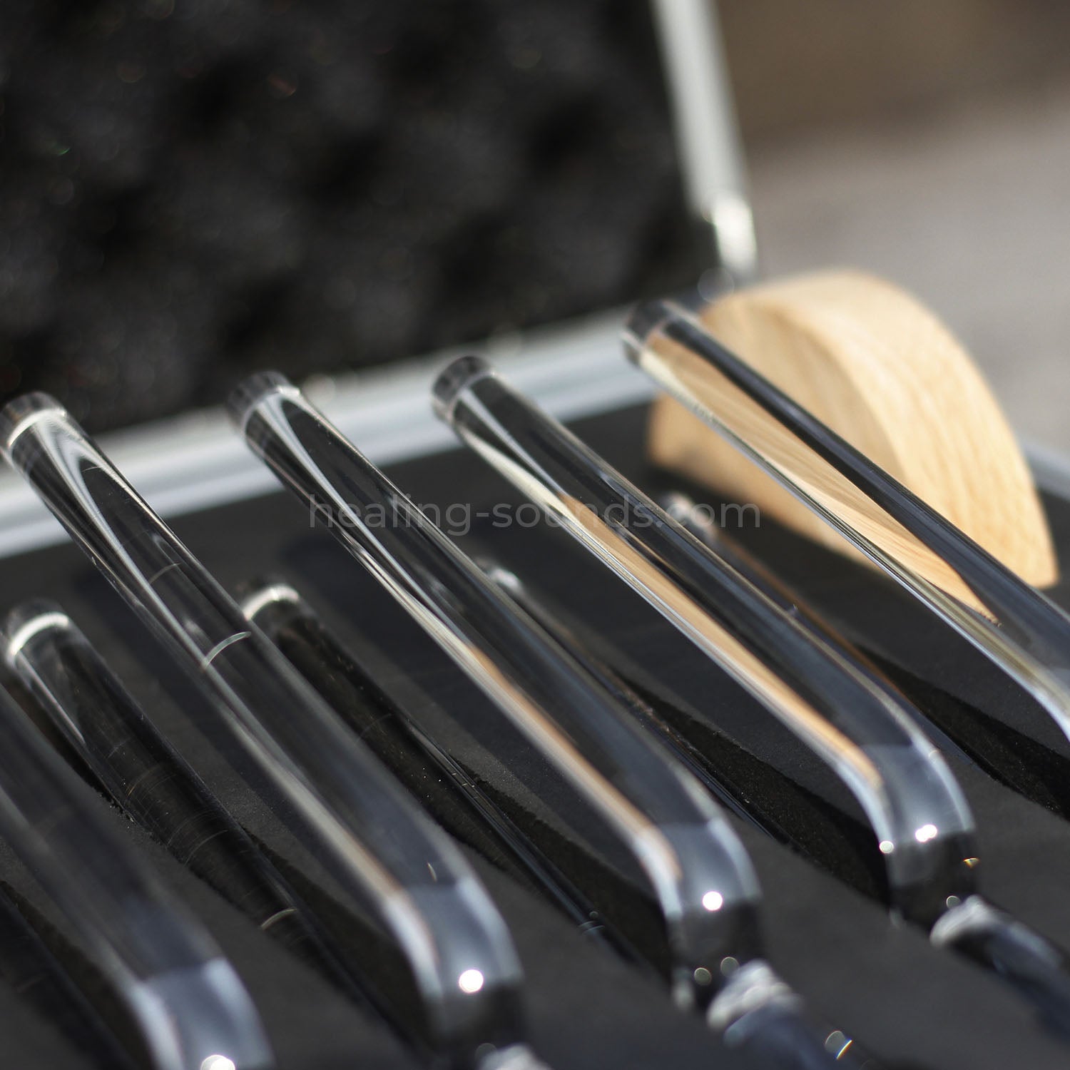 432 Hz Stimmgabel-Set aus klarem Kristall mit Box – 8-teilig – 10 mm/20 mm