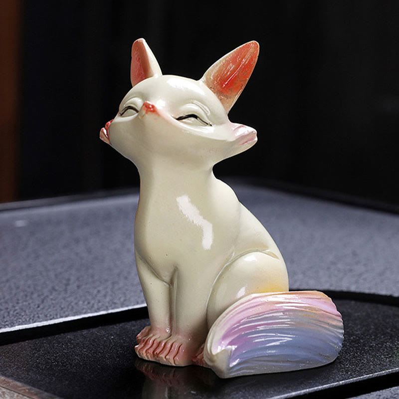 Farbwechselnde Fuchs-Teetier-Figur aus Kunstharz | Zen-Dekor