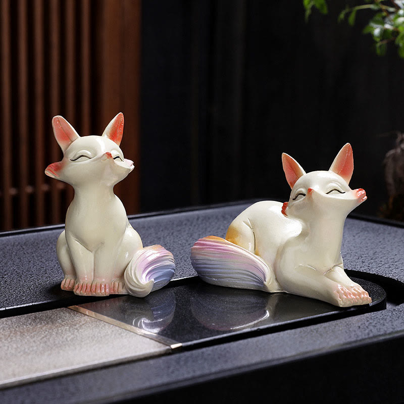 Farbwechselnde Fuchs-Teetier-Figur aus Kunstharz | Zen-Dekor