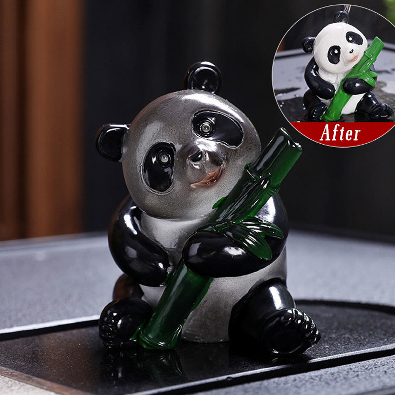Farbwechselnde Panda-Teetierfigur aus Bambusharz