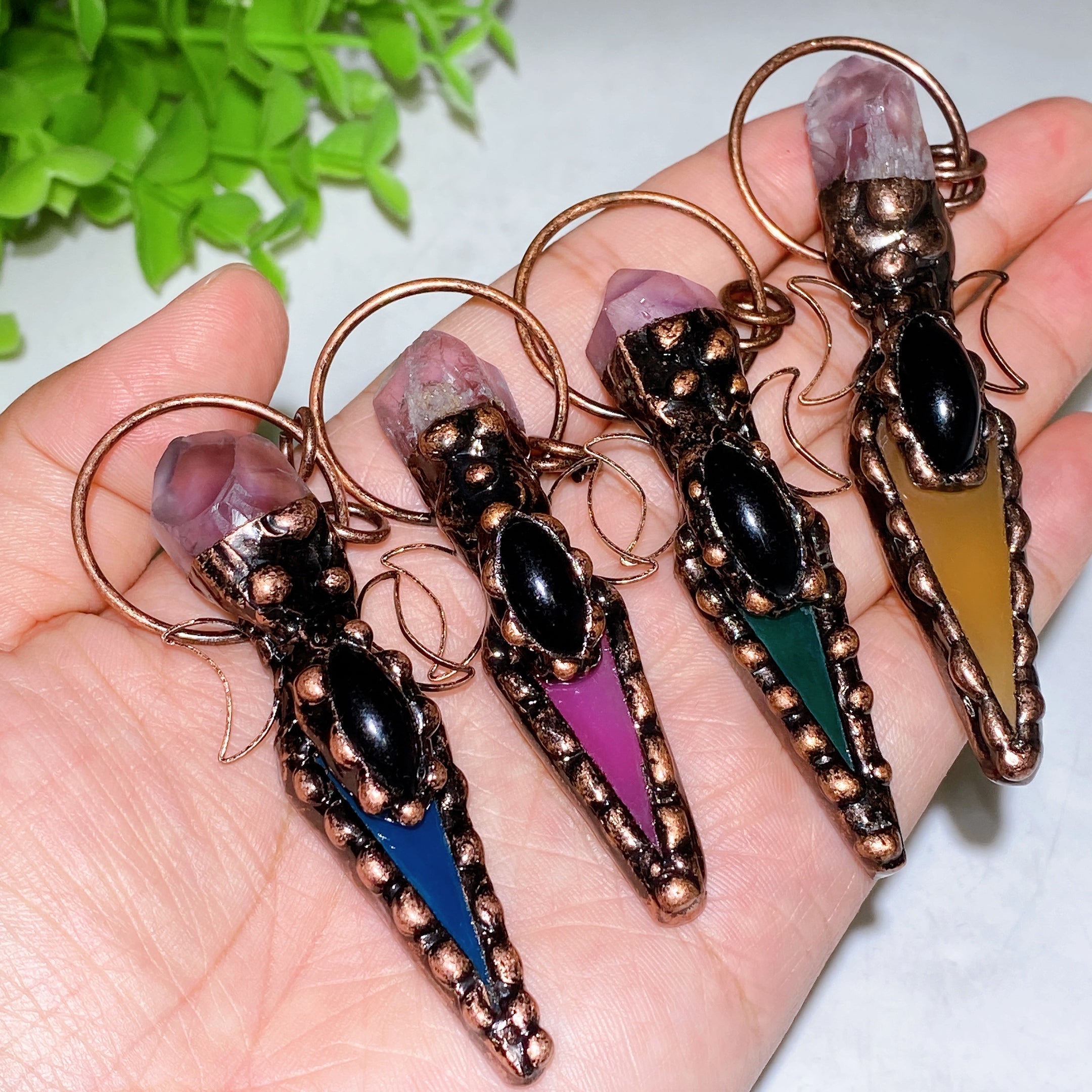 Colorful Agate Amethyst Crystal Pendant 2.7in Healing Jewelry