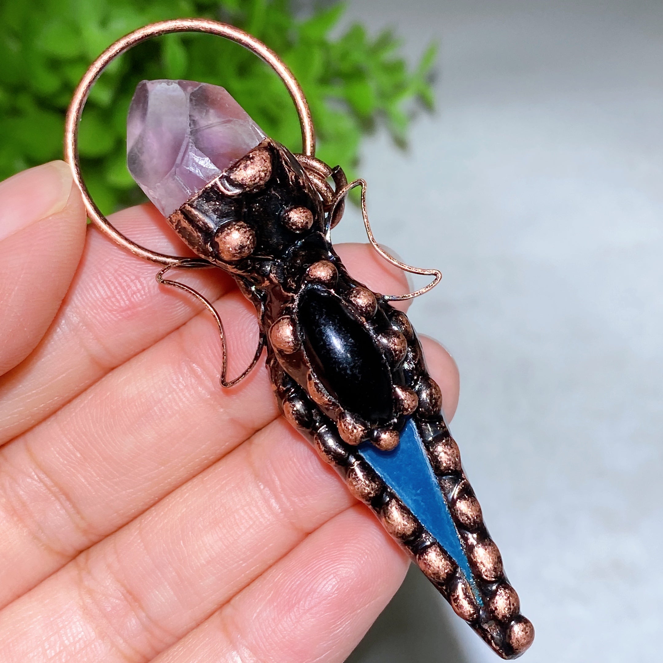 Colorful Agate Amethyst Crystal Pendant 2.7in Healing Jewelry