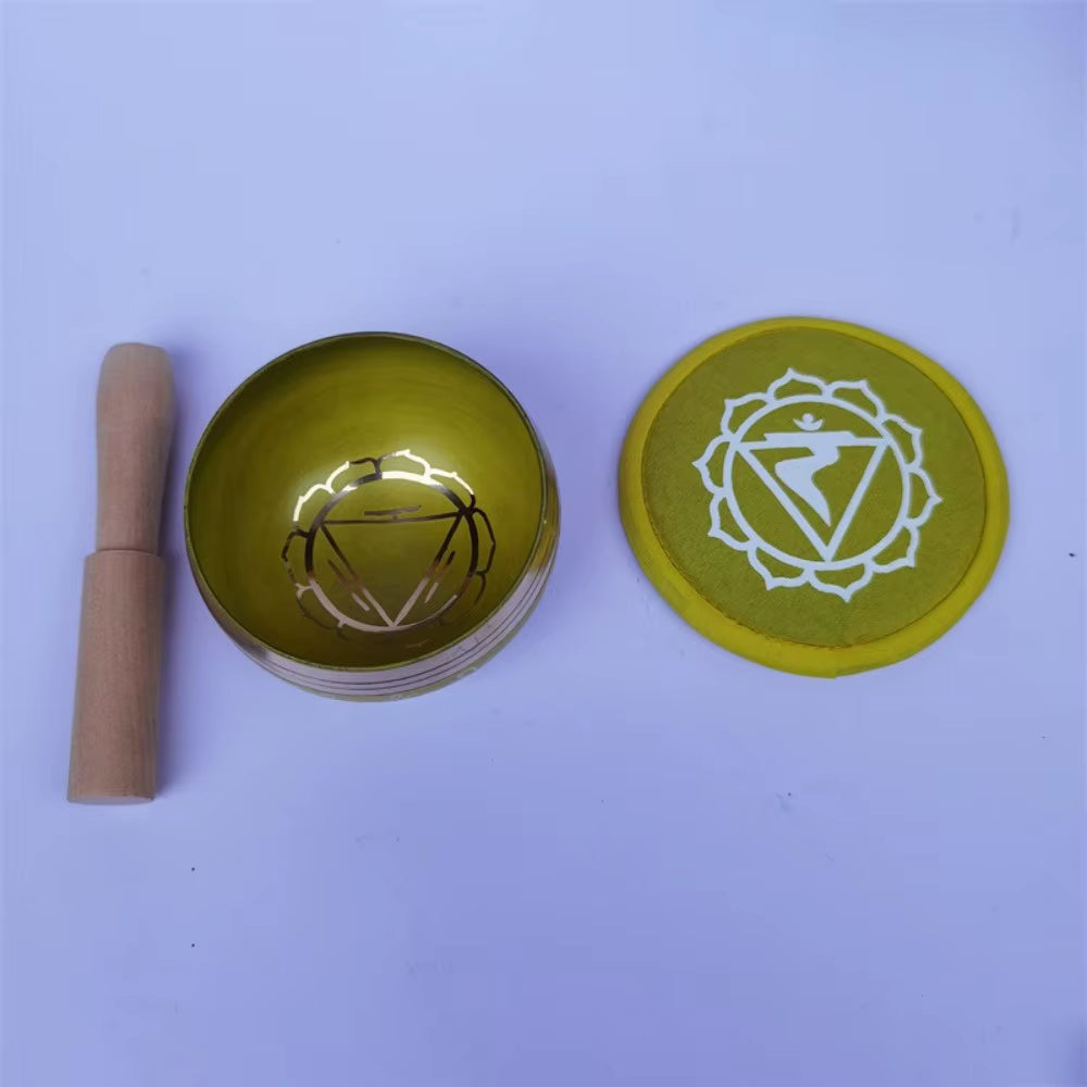 Yellow chakra discs for Colorful Brass Tibetan Singing Bowl for Meditation
