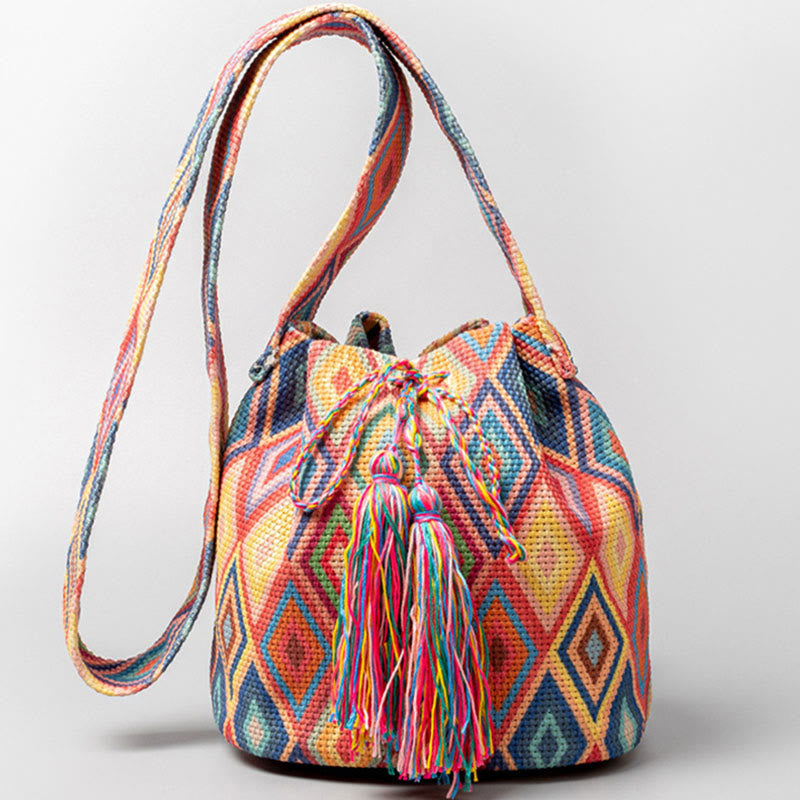 Bunte Canvas-Beuteltasche mit geometrischem Blumendruck
