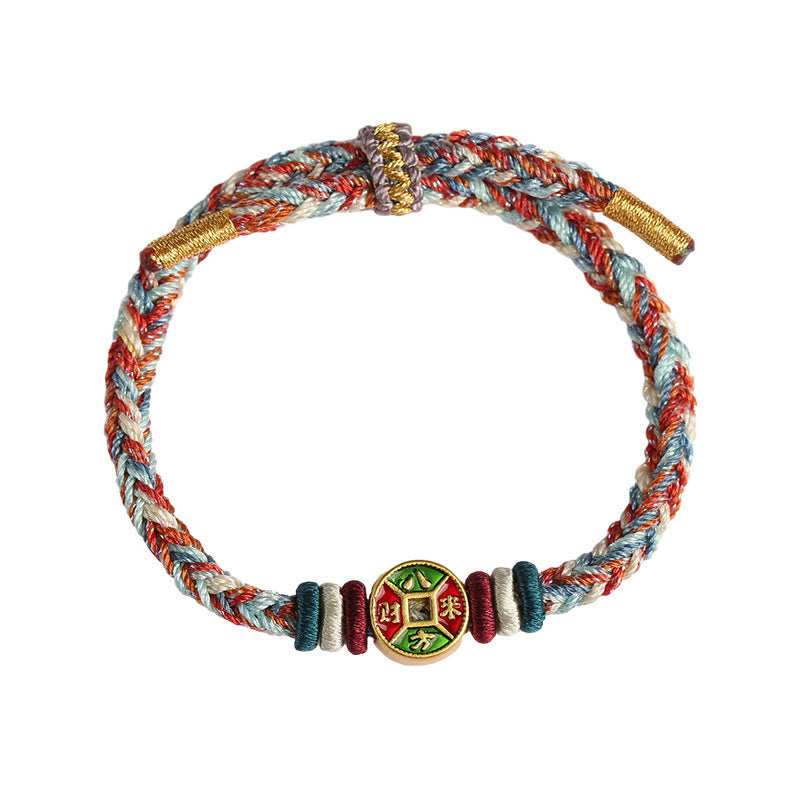 Buntes spirituelles Armband mit acht Fäden und Friedensknoten