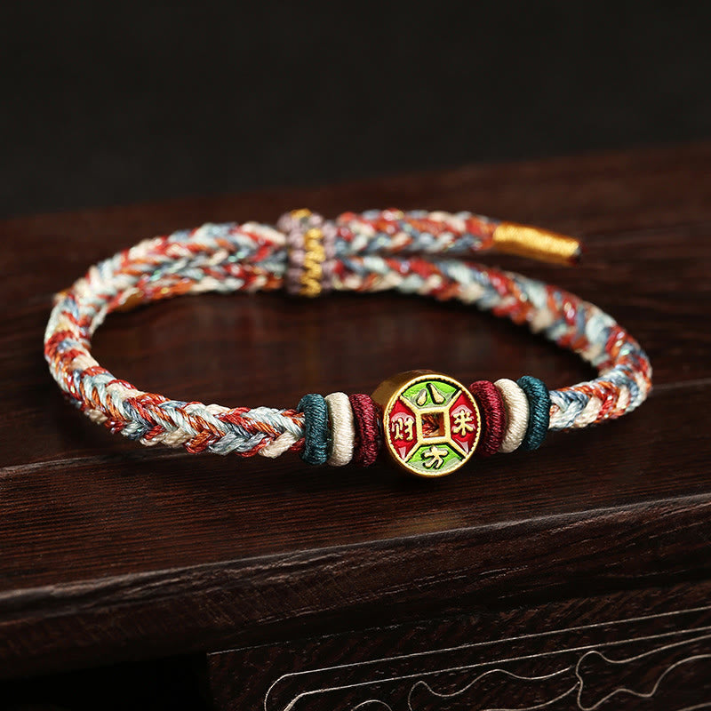 Buntes spirituelles Armband mit acht Fäden und Friedensknoten