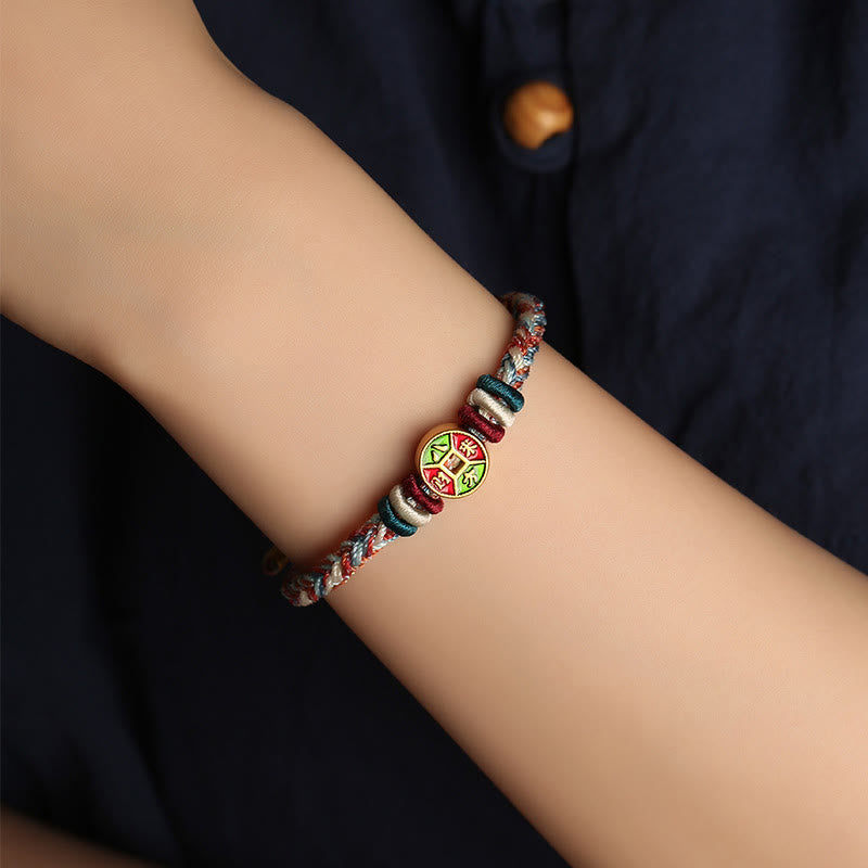 Buntes spirituelles Armband mit acht Fäden und Friedensknoten