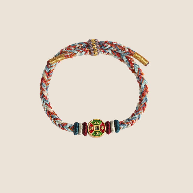 Buntes spirituelles Armband mit acht Fäden und Friedensknoten