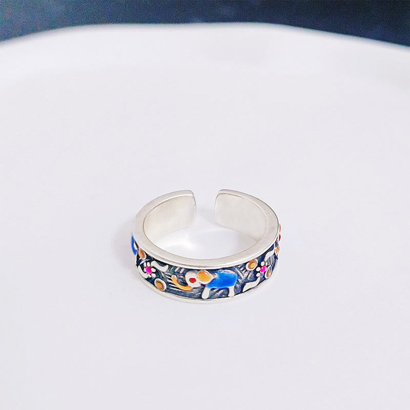 Bunter Elefanten-Stärke-Ring, verstellbar, Kupfer-Silber