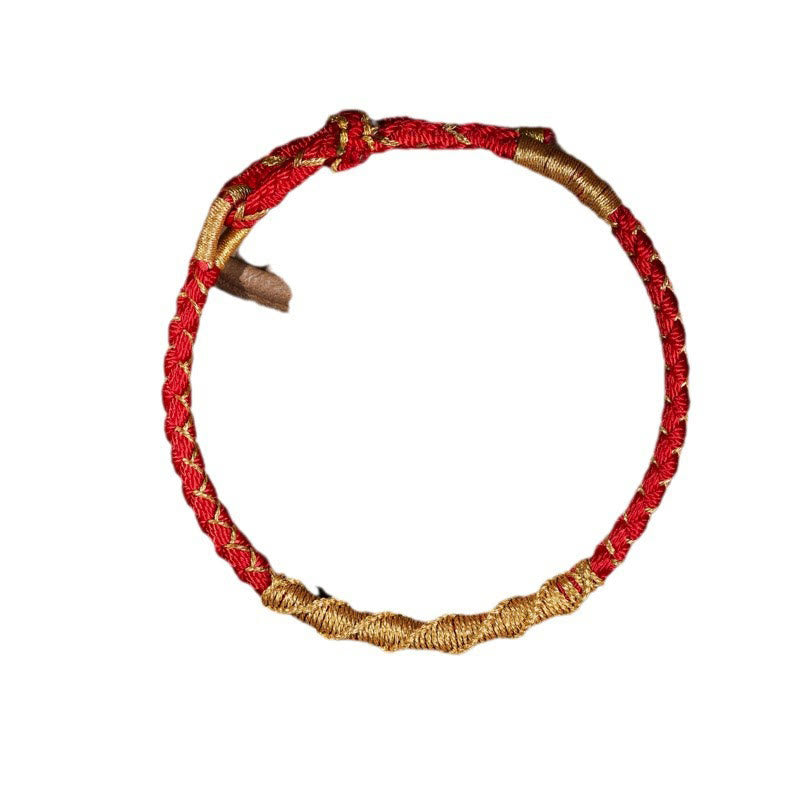Buntes Goldfaden-Armband mit tibetischem Drachenschuppenknoten und roter Schnur