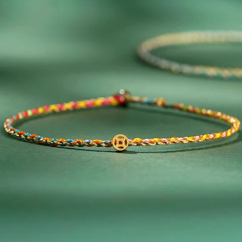 Buntes Glücksmünzen-Seilarmband 14–15 cm Heilende Klänge