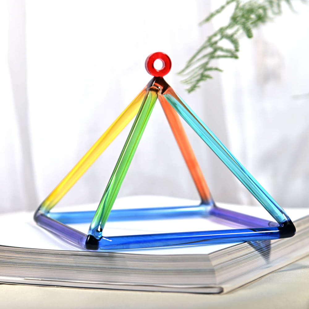 Colorful triangular pyramid of transparent tubes in Colorful Quartz Crystal Singing Pyramid