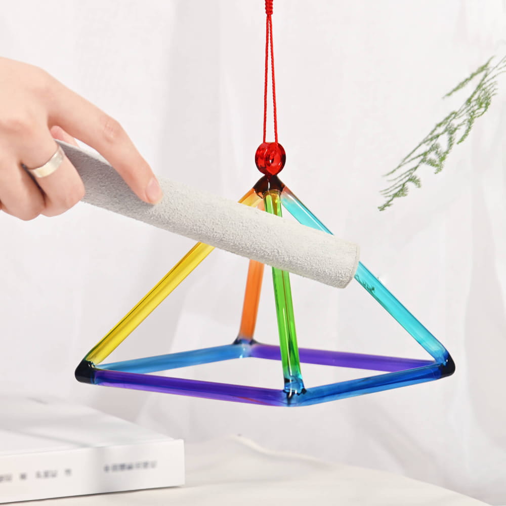 Colorful geometric hanging ornament made of glass tubes in Colorful Quartz Crystal Singing Pyramid