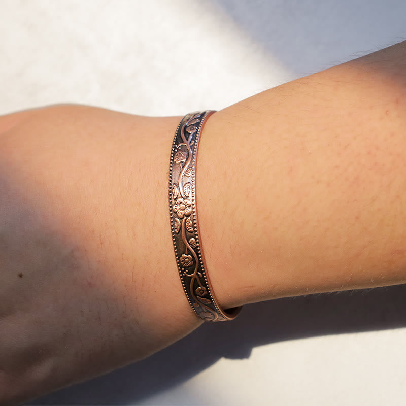Kupfer verstellbares spirituelles Armband | Florale Magnetmanschette