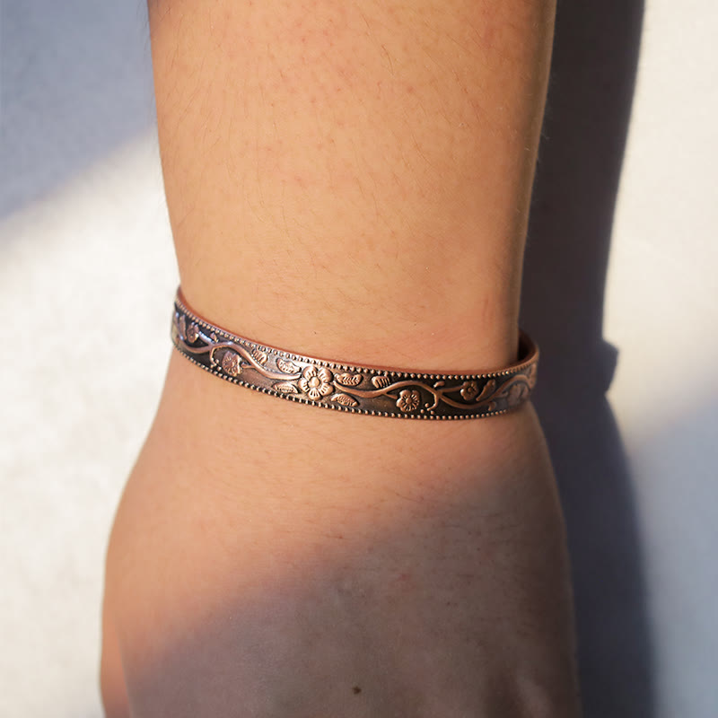 Kupfer verstellbares spirituelles Armband | Florale Magnetmanschette