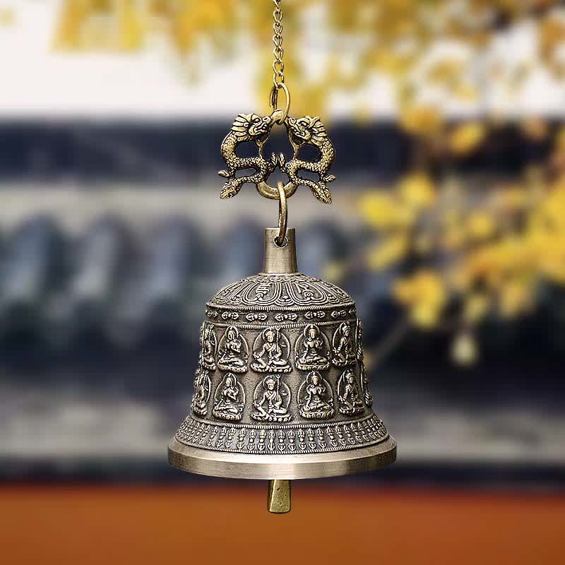 Kupfer Buddha Drachen Windspiel Glocke 15,5x20,5 cm Zen Decor
