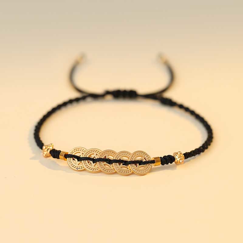 Kupfermünzen-Armband mit roter Schnur für Glück und Schutz