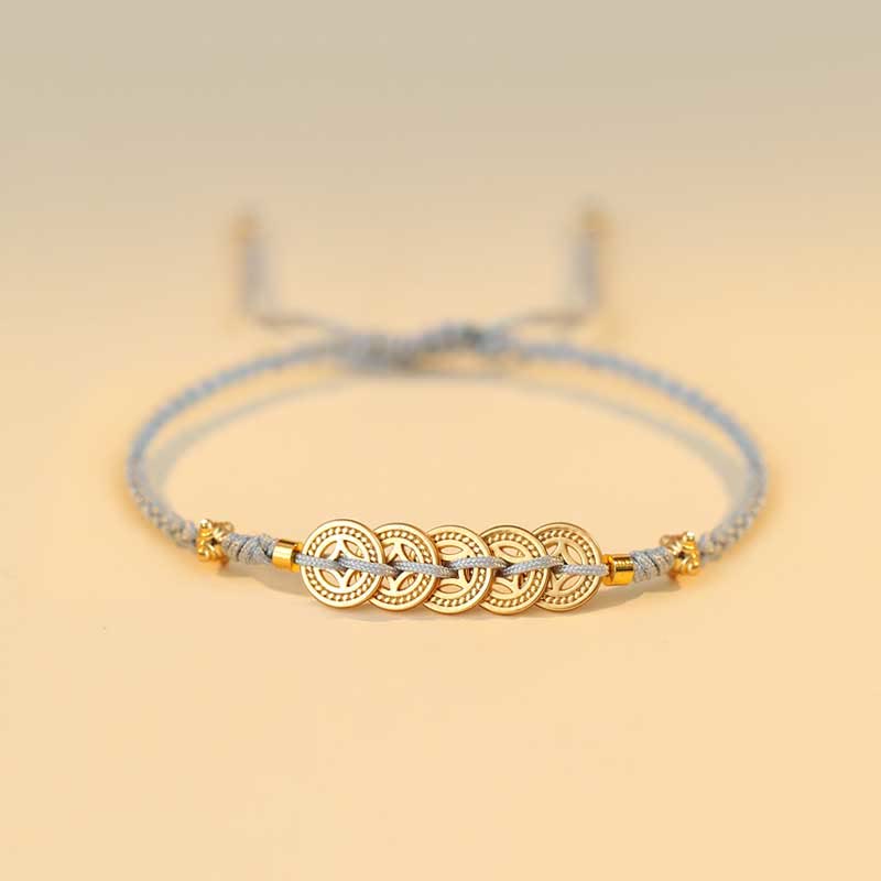 Kupfermünzen-Armband mit roter Schnur für Glück und Schutz